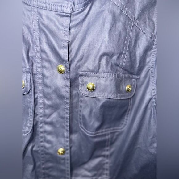 TOMMY HILFIGER Womens Rain Coat / Windbreaker Jacket Navy Blue Gold Size M EUC - Picture 2 of 10